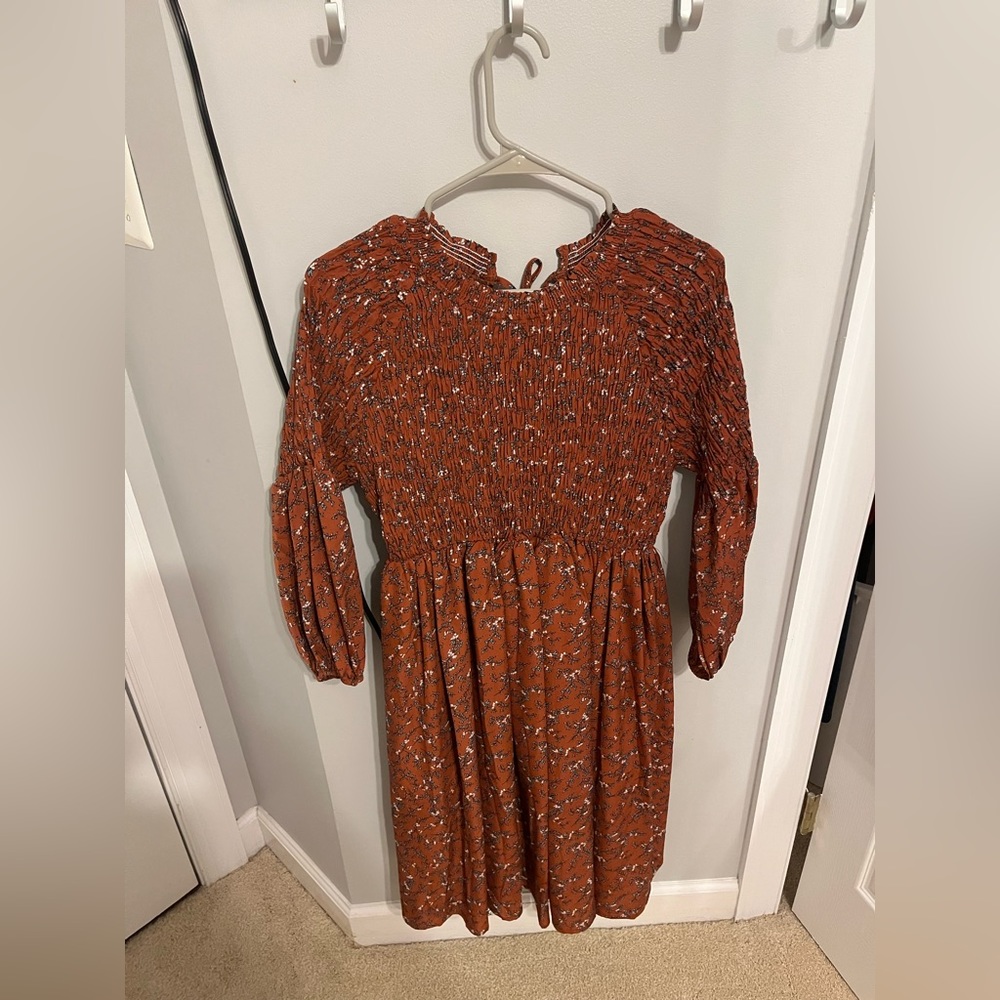Burnt orange floral dress